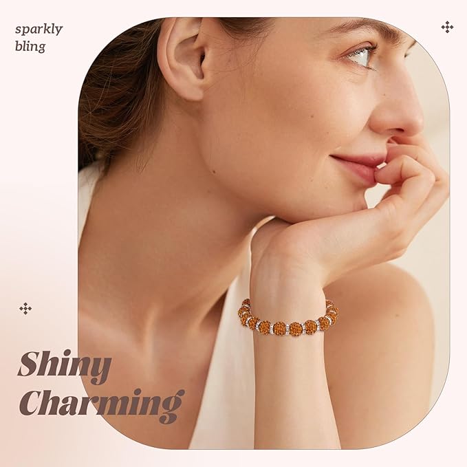 160pcs 10mm Rhinestone Beads for Jewelry Making, Brown Shiny Round Disco Ball Beads Bulk, Sparkle Crystal Clay Christmas for Bracelet Baseball Necklace Earring Crafting and DIY-CubbioJoy