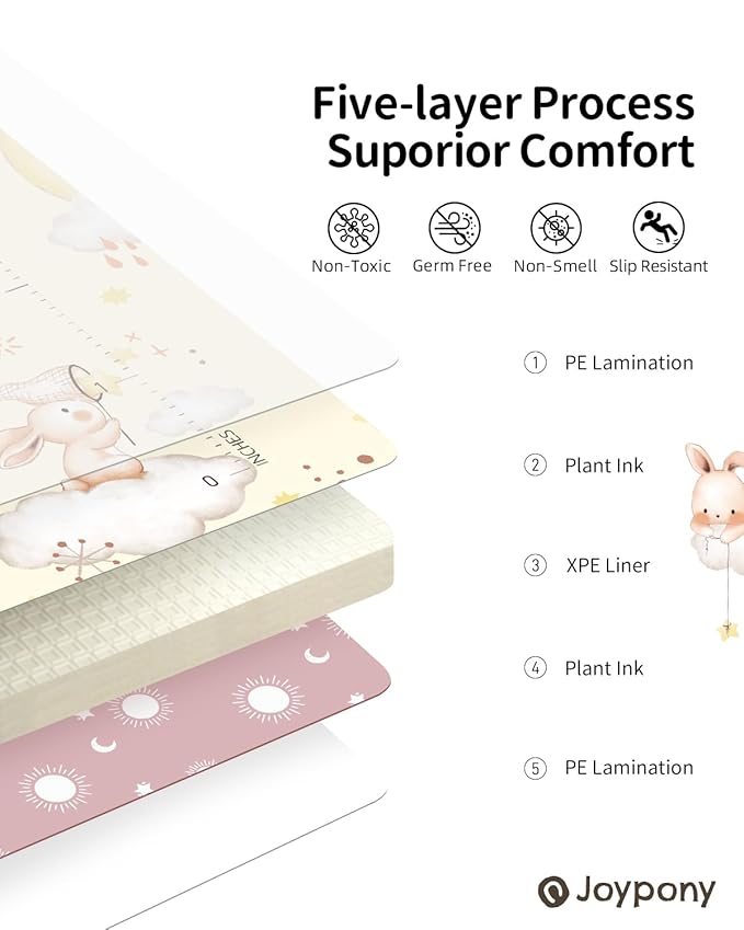 Baby Play Mat 71x59 Inches, Foldable Play Mats for Babies and Toddlers, Waterproof & Anti-Slip Portable Baby Floor Mat for Tummy Time, Baby Mat for Floor with Travel Bag for Indoor Outdoor-CubbioJoy