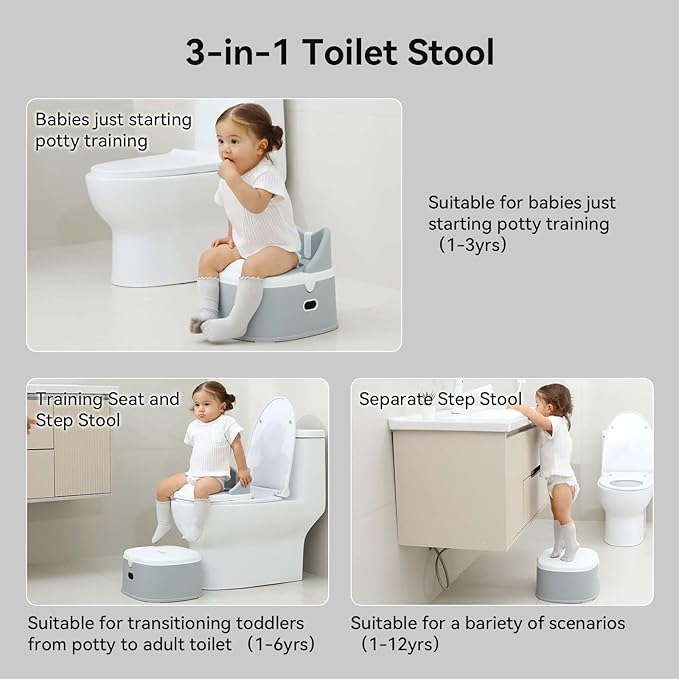 3 in 1 Toddler Potty Training Toilet Seat Potty Seats with Steps Ladder foldable Potty Train Chair Adapter for Toddlers Kids Boys Girls Child Baby Must Haves Step Stool Essentials Portable Stairs-CubbioJoy