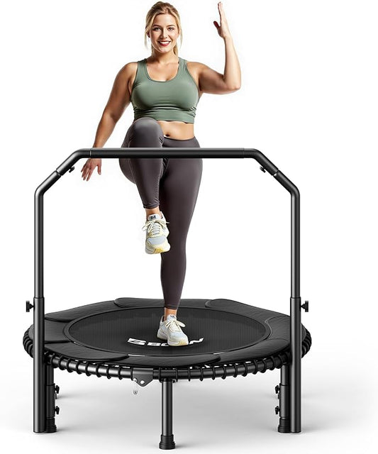 BCAN 40"/48" Mini Rebounder Trampoline for Adults with Bar, 450/550LBS Fitness Trampoline with Bungees, Adjustable Handle, Stable & Quiet, Indoor Outdoor, Whole-Body Workout & Relaxation at Home-CubbioJoy