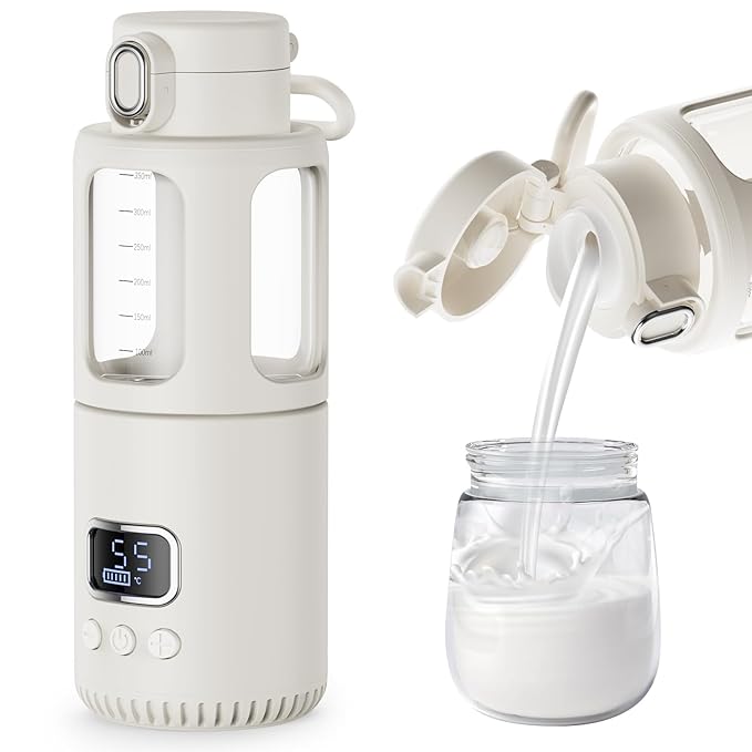 Dollox Portable Bottle Warmer for Travel 12oz Large Capacity Baby Portable Water Warmer for Formula, Breastmilk, Milk, 10000mAh, Wireless, Fast Heating Suitable for Baby Outdoor Travel, Car, Airplane-CubbioJoy