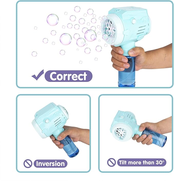 Automatic Bubble Guns with Light, Zealous 2pc High Output Bubble Machines with Bubble Solution & Bubble Concentrate,Handheld Battery Operated Bubble Maker Toys for 3000+ (Bubble-White)-CubbioJoy