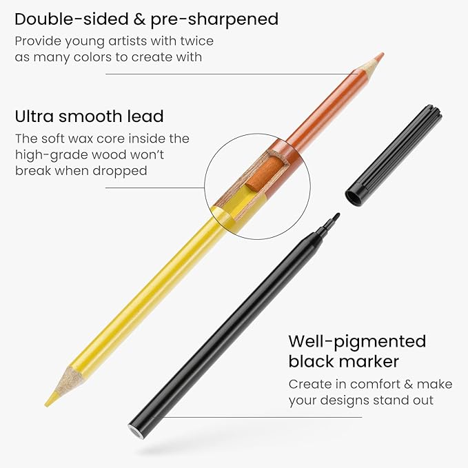 ARTEZA Kids Coloring Book and Colored Pencils Set, Dinosaur Illustrations, 50 Double-Sided Sheets, 100-lb Paper-CubbioJoy