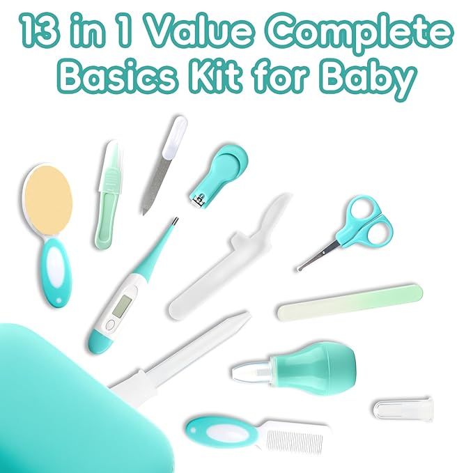 Baby Healthcare and Grooming Kit with Nail Clippers, Scissors, Infant Grooming Kit for Newborns (18 in 1, Green)-CubbioJoy