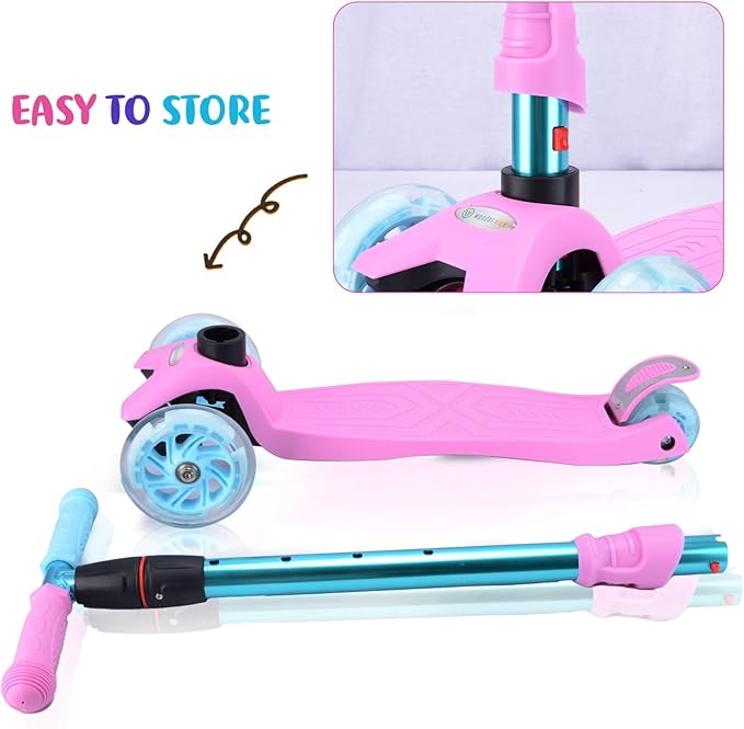 3 Wheel Scooter for Kids Ages 6-12,Kids Scooter with Light Up Wheels, Sturdy Deck Design, and 4 Height Adjustable Suitable for Kid Ages 3-12-CubbioJoy