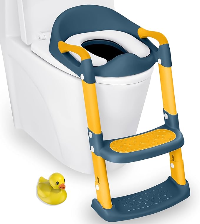 JASSONE® Potty Training Seat, Toddler Step Stool, 2 in 1 Toilet for Kids, Baby Seat with Splash Guard and Anti-Slip Pad for Boys Girls, Blue-CubbioJoy