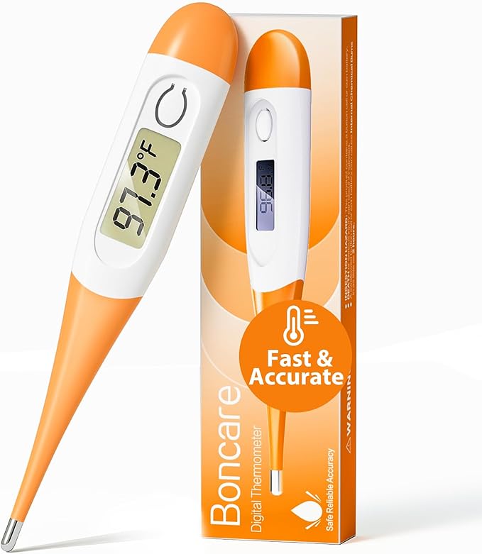 Boncare 10 Seconds Digital Thermometer for Adults and Kids - Accurate & Safe Rectal Thermometer for Baby with Fever Alarm, Oral Thermometer FSA HSA Eligible (Orange)-CubbioJoy