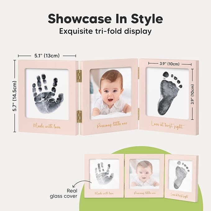 Inkless Baby Handprint and Footprint Kit for Newborn - Baby Footprint Kit, Newborn Keepsake Nursery Picture Frame,Dog Paw Print Maker,Personalized Gifts for New Mom,Showers & Registry(Petal Pink/Gold)-CubbioJoy