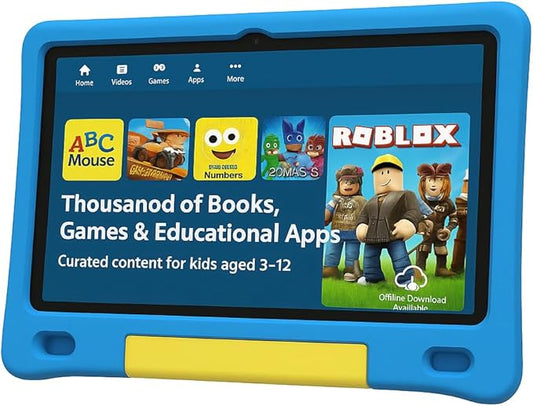 10.1 Inch Kids Tablet with Shockproof Case | Android 14, 64GB+8GB RAM, 12H Battery | Parental Control, Google Kids Space & Preloaded Educational Apps | WiFi 6, HD Display, Ages 3-12-CubbioJoy