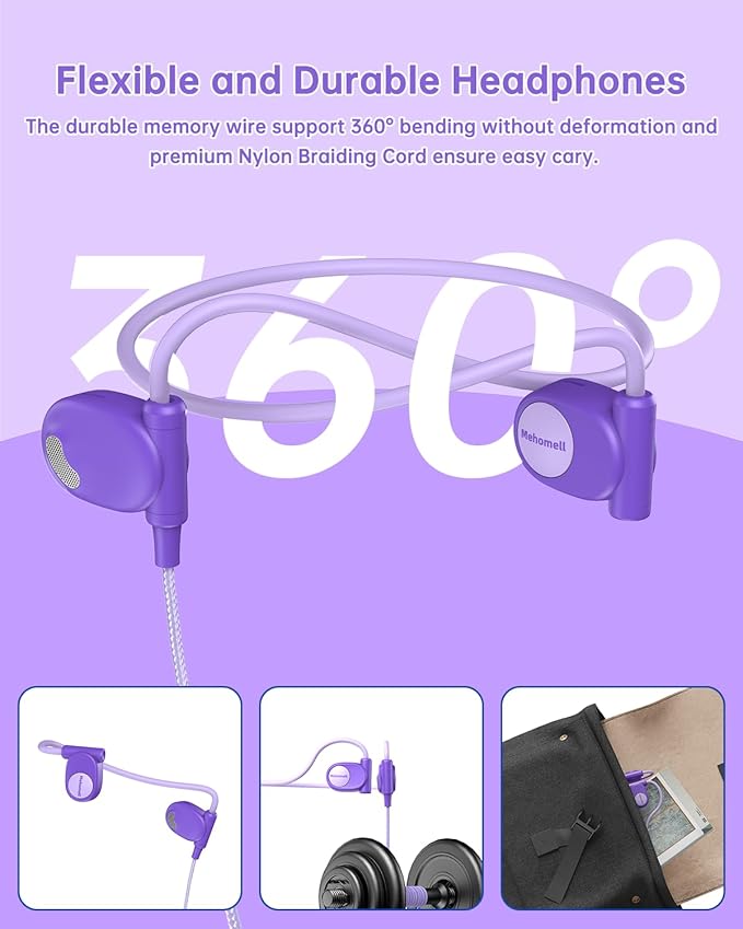 Kid Headphones for School, Air Conduction Open Ear Headphones, 3.5mm Jack Wired Cord, Ultra-Comfort, Ergonomic and Lightweight Design Perfect for School and Outdoor Activities-Purple-CubbioJoy