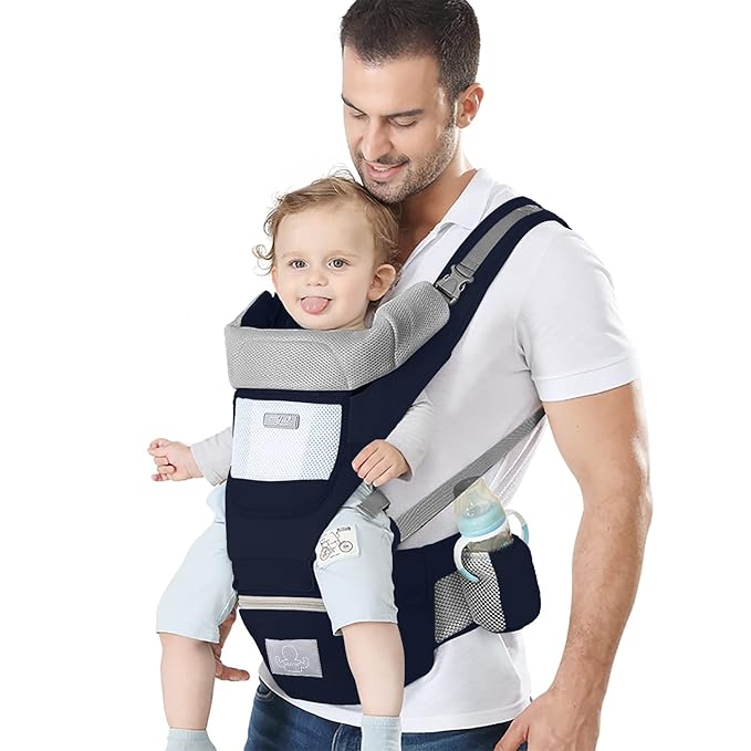 Baby Carrier Ergonomic Infant Carrier with Hip Seat Kangaroo Bag Soft Baby Carrier Newborn to Toddler 7-45lbs Front and Back Baby Holder Carrier for Men Dad Mom (Blue)-CubbioJoy