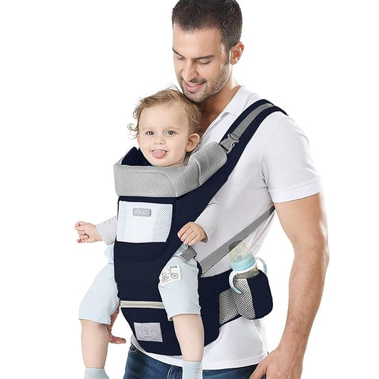 Baby Carrier Ergonomic Infant Carrier with Hip Seat Kangaroo Bag Soft Baby Carrier Newborn to Toddler 7-45lbs Front and Back Baby Holder Carrier for Men Dad Mom (Blue)-CubbioJoy