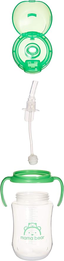 Amazon Brand - Mama Bear Silicone Weighted Straw Sippy Cup, 9 Ounces, Pack of 2, Blue/Green-CubbioJoy