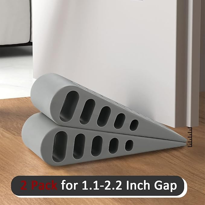 JQK Rubber Door Stopper Wedge, Grey 4 Pack Soft TPR Premium Door Stops for Bottom of Heavy Duty Door on Tile, Concrete, Carpet, Wooden Floor, DSB61-GY-P4-CubbioJoy