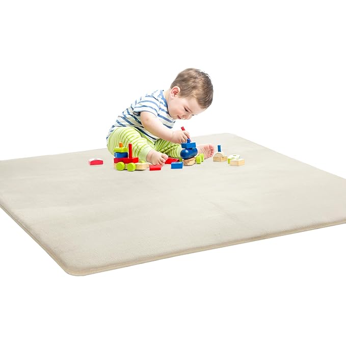 BALAPET Thick Memory Foam 71x59 Play Mat for Playpen, Super Soft Velvet Portable Baby Playpen Mat for Kids Toddler Crawling and Play, Non-Slip Bottom Playmat, Cream-CubbioJoy
