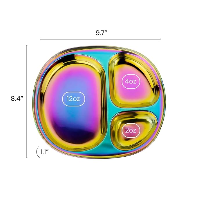 Ahimsa Stainless Steel Kids Plates - Divided Toddler Plates, Pediatrician Designed, Non Toxic Toddler Plate, BPA Free & Dishwasher Safe (Rainbow Single)-CubbioJoy