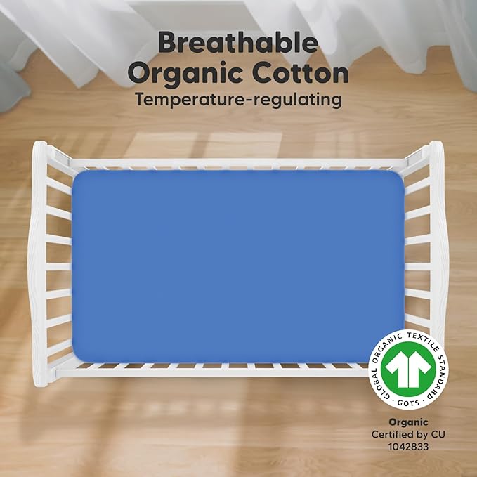 KeaBabies 2-Pack Organic Crib Sheets for Boys, Girls - 52x28 Fitted Crib Mattress Sheet Neutral, Breathable Jersey Cotton Cover for Baby Bed, Toddler Mattress, Soft & Cute Prints (Cornflower)-CubbioJoy