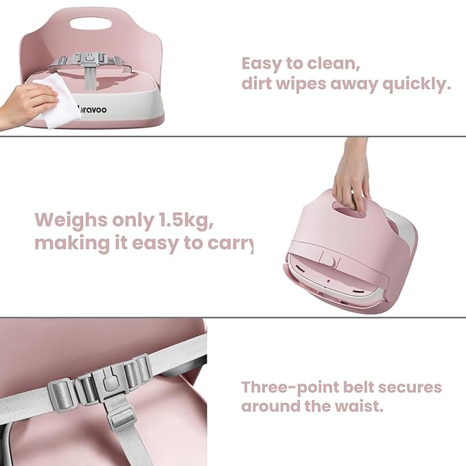 Baby Booster Seats, Toddler Booster Seat for Dining Table with Adjustable Straps, Portable Compact Portable Baby Chair for Dining and Travel (Pink)-CubbioJoy