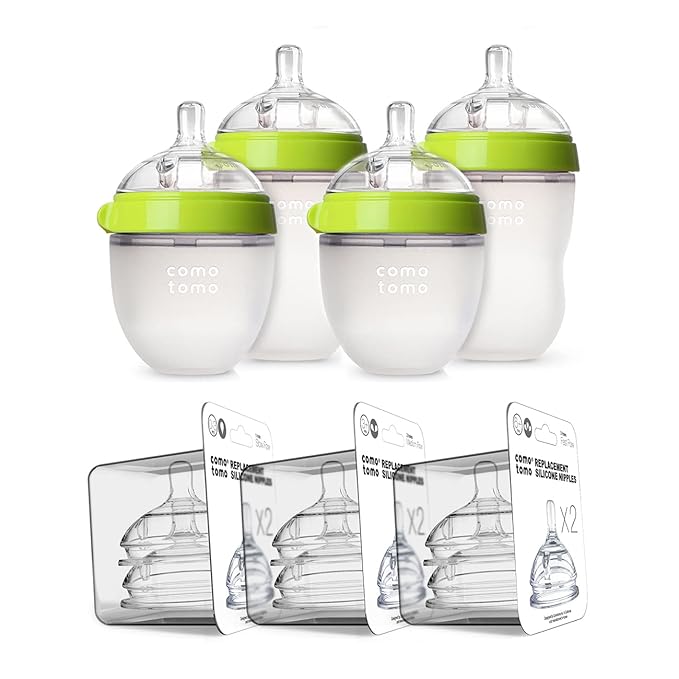 Comotomo Baby Bottle Bundle, Green, (7 Piece Set)-CubbioJoy