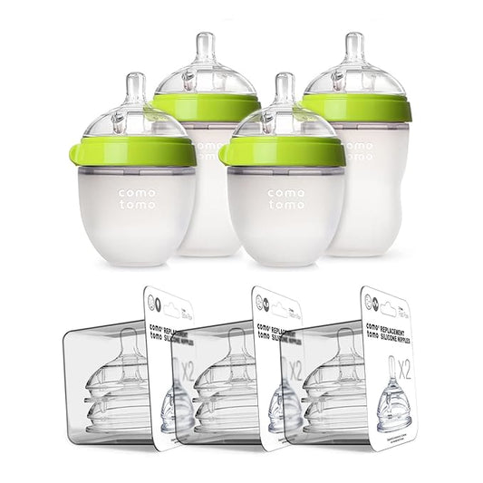 Comotomo Baby Bottle Bundle, Green, (7 Piece Set)-CubbioJoy