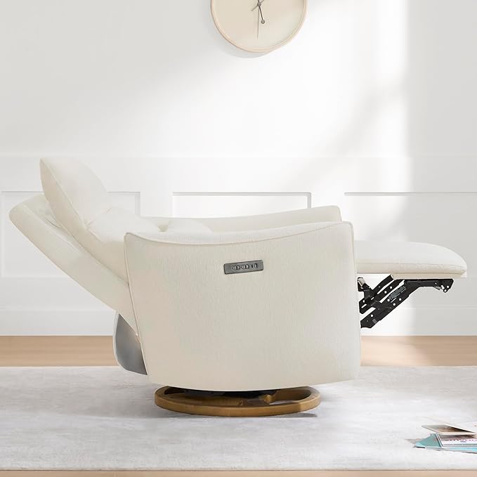 CHITA Swivel Rocker Recliner Chair, Power Nursery Glider Recliner, Nursery Rocking Chair with Adjustable Power Headrest, FSC Certified, Solid Wood Base, Cream-CubbioJoy