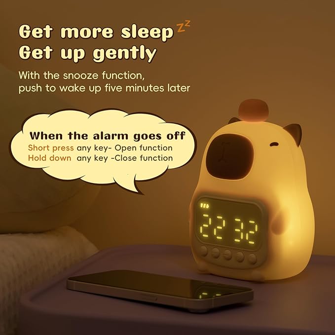 Capybara Alarm Clock with Night Light for Kids, 7 RGB Color Cute Alarm Clocks for Bedrooms Ok to Wake Clocks, Silicone Animal Tabletop Lamp for Teen Girls Boys-CubbioJoy