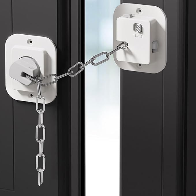 Child Proof Door Lock with Adjustable Strap, 3M Adhesive Safety Locks for Baby & Pets, No Tools Needed 4 Pack-CubbioJoy