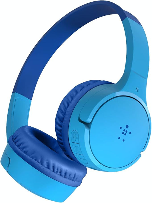 Belkin SoundForm Mini - Wireless Bluetooth Headphones for Kids with 30H Battery Life, 85dB Safe Volume Limit, Built-in Microphone - Kids On-Ear Earphones for iPhone, iPad, Fire Tablet & More - Blue-CubbioJoy