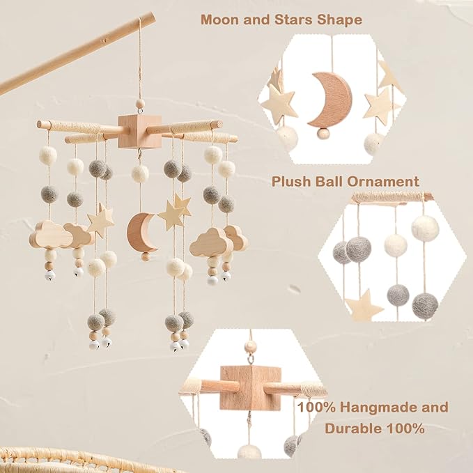 Baby Mobile for Crib | Baby Crib Nursery Mobile Star Moon for Baby Boys and Girls | Boho Nursery Decor | Baby Shower Set for Infant Bedroom Hanging Decoration-CubbioJoy