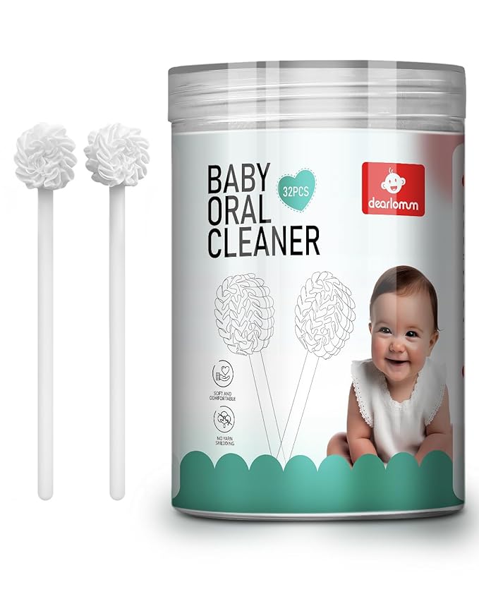 dearlomum Upgraded 32PCS Baby Tongue Cleaner, Disposable Newborn Toothbrush & Oral Cleaning Stick, Gauze Gum Cleaner for Infant Dental Care, 0–36 Months Baby Mouth Wipes-CubbioJoy