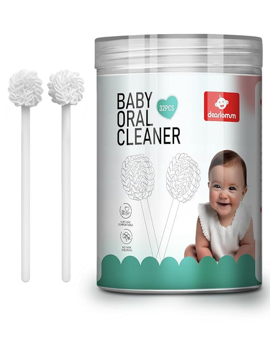 dearlomum Upgraded 32PCS Baby Tongue Cleaner, Disposable Newborn Toothbrush & Oral Cleaning Stick, Gauze Gum Cleaner for Infant Dental Care, 0–36 Months Baby Mouth Wipes-CubbioJoy