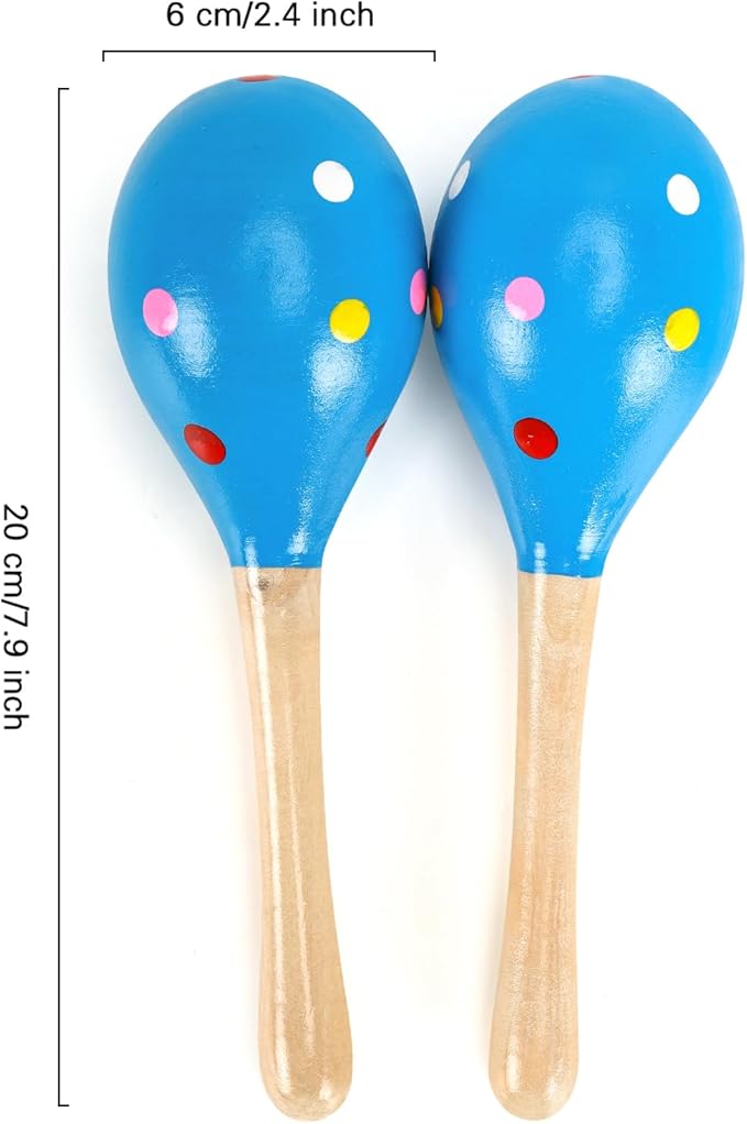 2 Pcs Maracas, Hand Percussion Rattles for Kids, Wooden Rumba Shaker Hand Musical Instruments with Clear Rhythm for Kids Adults Playing (Blue)-CubbioJoy