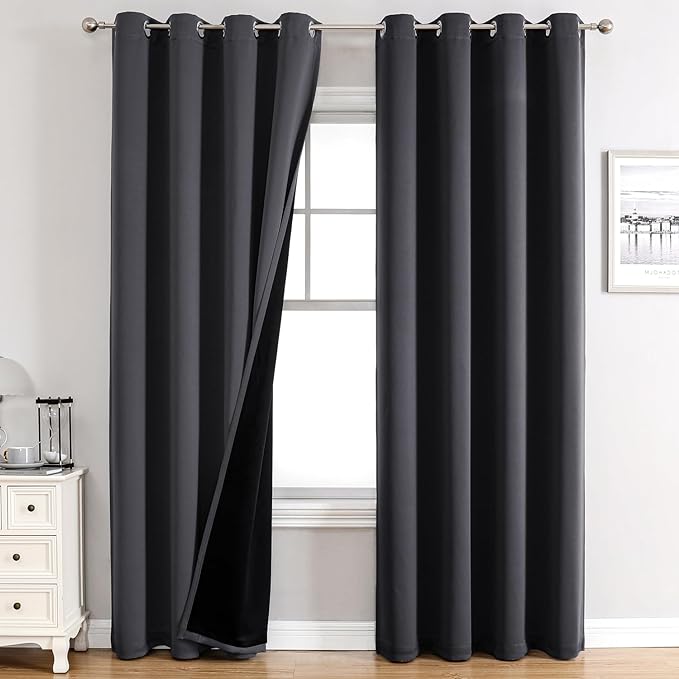 ChrisDowa 100% Blackout Curtains 80 inch Long for Bedroom with Black Liner, 2 Thick Layers Total Blackout Thermal Insulated Grommet Window Curtains 2 Panels Set (Dark Grey, 52 x 80 Inch)-CubbioJoy