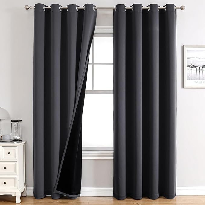 ChrisDowa 100% Blackout Curtains 102 inch Long for Bedroom with Black Liner, 2 Thick Layers Total Blackout Thermal Insulated Grommet Window Curtains 2 Panels Set (Dark Grey, 52 x 102 Inch)-CubbioJoy