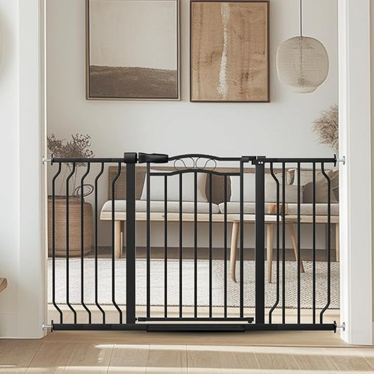 Baby Gate for Stairs 29.53"-53.1" Extra Wide, Pressure Mounted Dog Gate Indoor, Walk Thru Pet Gate for Cat Dog Child,Pet Gates for The House Doorway Black-CubbioJoy