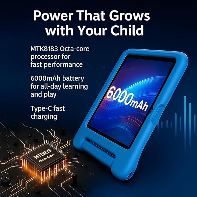 10.1" Kids Tablet Android 14 | 64GB Octa-Core 8GB RAM | Shockproof Case & Parental Control | 12H Fast Charge | HD Display w/Google Kids Space & Educational Apps | WiFi 6/Bluetooth/GPS | Ages 3-12-CubbioJoy