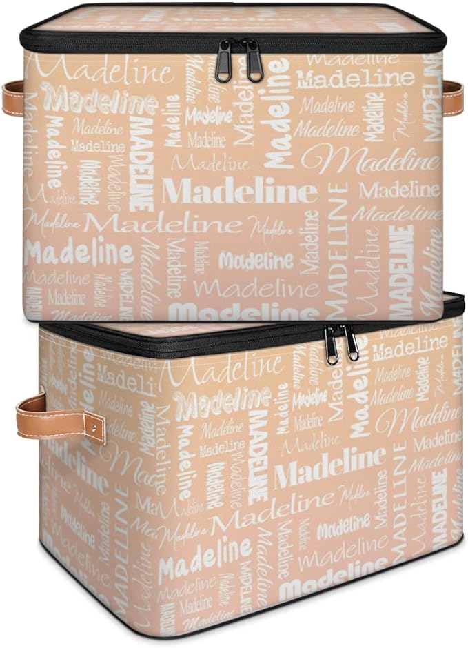 Custom Storage Basket with Name, Personalized Storage Bins with Zipper Lid, Foldable Fabric Storage Box Large capacity with Handle Apricot-CubbioJoy