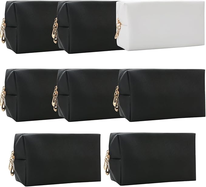 Bridesmaid Proposal Gifts Letter Cosmetic makeup bag bulk for Wedding Party Favors Bachelorette party decorations Toiletry Organizer Bag Makeup Case Gift (8, White&Black)-CubbioJoy