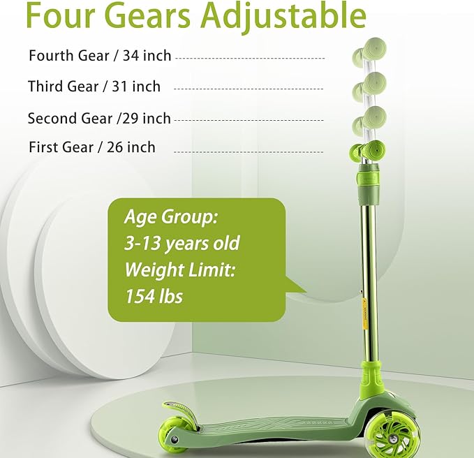 3 Wheel Scooter for Kids Ages 6-12,Kids Scooter with Light Up Wheels, Sturdy Deck Design, and 4 Height Adjustable Suitable for Kid Ages 3-12-CubbioJoy