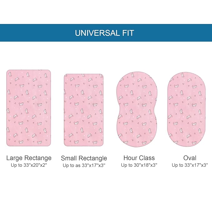 Bassinet Sheet 4 Pack for Baby Girls, Bassinet Sheets Universal Fit for Rectangle, Oval, Hourglass Bassinet Pad/Mattress, Stretchy Bassinet Sheets, Pink Print-CubbioJoy
