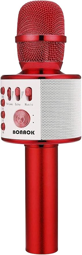 BONAOK Wireless Bluetooth Karaoke Microphone,3-in-1 Portable Handheld Mic Speaker Machine Birthday Home Party for PC or All Smartphone(Q37 Red)-CubbioJoy
