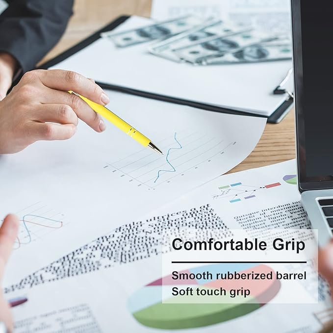 Ballpoint Pen with Stylus Tip, Soft Touch Click Metal Pen, 1.0mm Medium Point, Black Ink, 12 Count(Yellow)-CubbioJoy