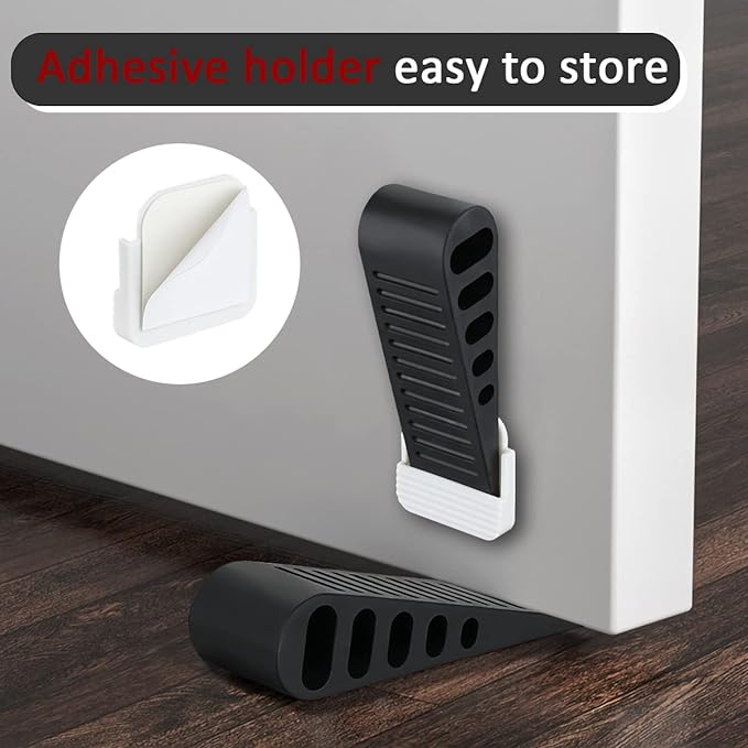 JQK Rubber Door Stopper Wedge, Black 6 Pack Soft TPR Premium Door Stops for Bottom of Heavy Duty Door on Tile, Concrete, Carpet, Wooden Floor, DSB61-BK-P6-CubbioJoy