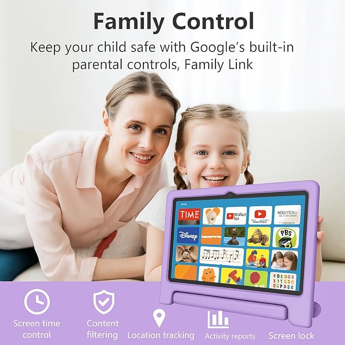 10.1" Kids Tablet Android 14 | 64GB Octa-Core 8GB RAM | Shockproof Case & Parental Control | 12H Fast Charge | HD Display w/Google Kids Space & Educational Apps | WiFi 6/Bluetooth/GPS | Ages 3-12-CubbioJoy