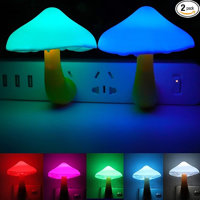 AUSAYE 2Pack LED Night Light Plug in Lamp 7-Color Changing Cute Mushroom Light Sensor Night Lights for Adults Kids NightLight-CubbioJoy