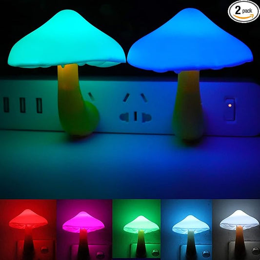 AUSAYE 2Pack LED Night Light Plug in Lamp 7-Color Changing Cute Mushroom Light Sensor Night Lights for Adults Kids NightLight-CubbioJoy