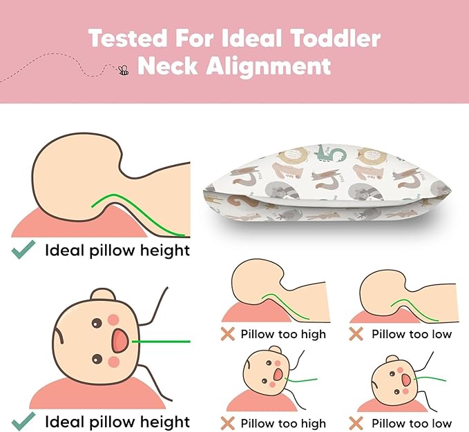 KeaBabies Toddler Pillow with Pillowcase, Jumbo 14X20 - Soft Organic Cotton Toddler Pillows for Sleeping - Machine Washable - Perfect for Travel, Toddler Bed Set (Wild Count)-CubbioJoy