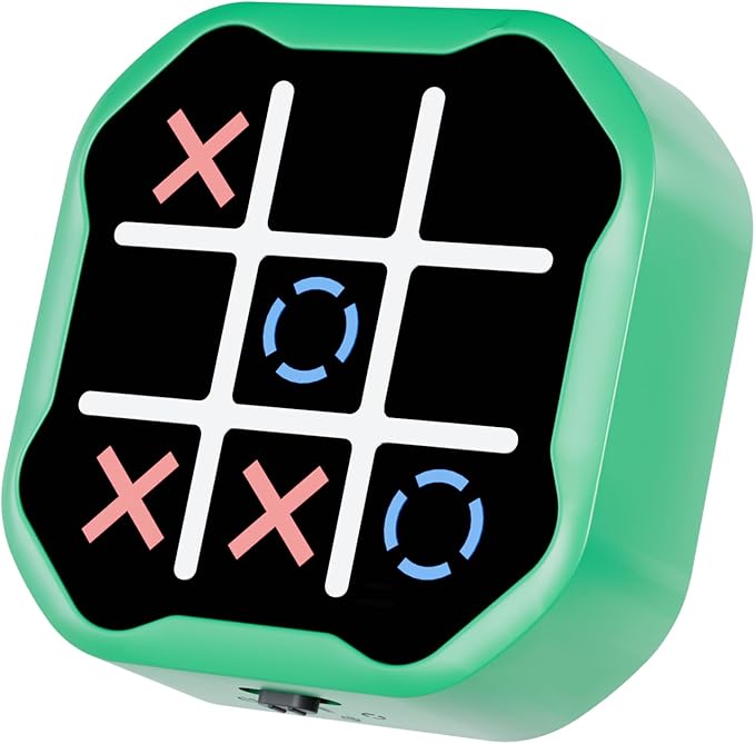 3 in 1 Electronic Tic Tac Toe Game, Handheld Digital Tic Tac Toe Bolt Game with Silent Mode, Portable Learing Toy Gift for Kids & Adults, Green(One Pack)-CubbioJoy