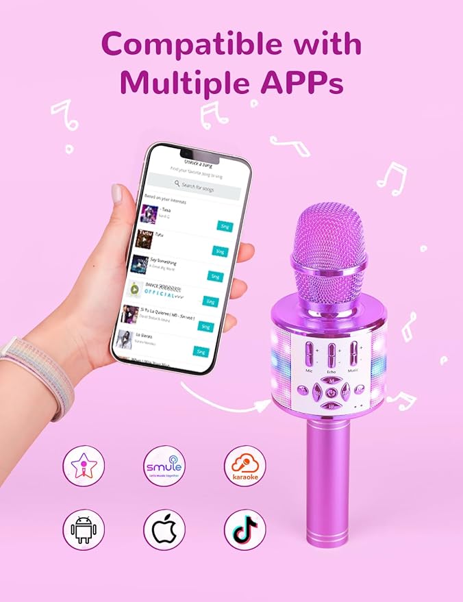 Amazmic Toys for Girls, Kids Karaoke Microphone Toddler Microphone for Kids with Lights, Birthday Gift for Girls, Boys Toy Age 3 4 5 6 7 8+(Light Purple)-CubbioJoy