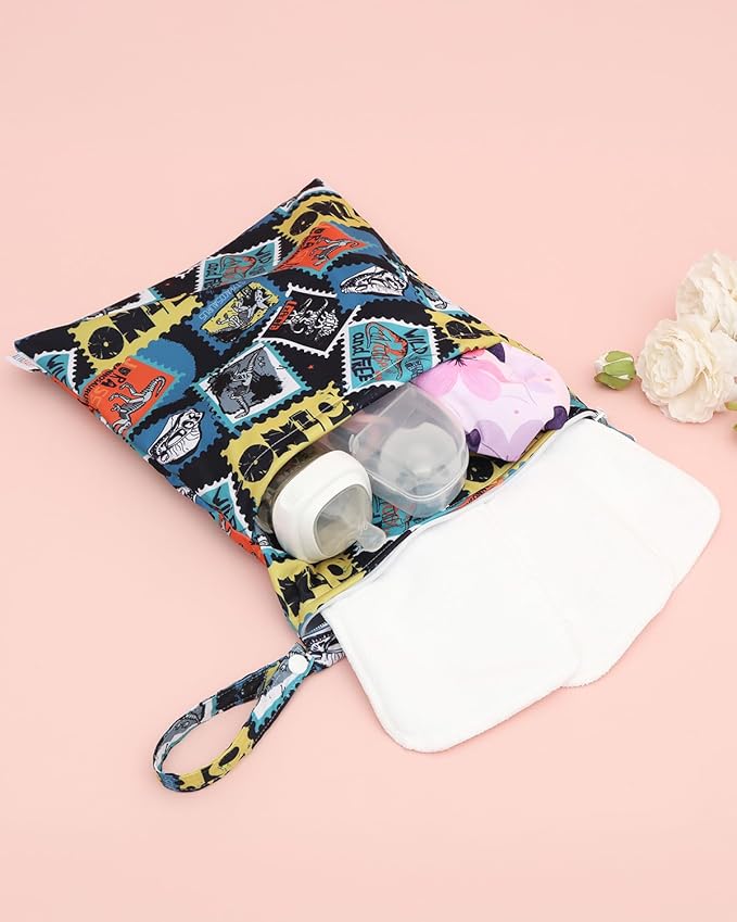 ALVABABY 3 Cloth Diaper Wet Dry Bags Waterproof Reusable with Two Zippered Pockets Travel Beach Pool Daycare Soiled Baby Items Yoga Gym Bag for Swimsuits or Wet Clothes Small medium Large 3L-SML09-CubbioJoy